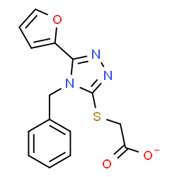 ChemSpider 2D Image | {[4-Benzyl-5-(2-furyl)-4H-1,2,4-triazol-3-yl]sulfanyl}acetate | C15H12N3O3S