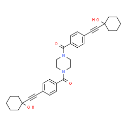 ChemSpider 2D Image | 1,4-Piperazinediylbis({4-[(1-hydroxycyclohexyl)ethynyl]phenyl}methanone) | C34H38N2O4