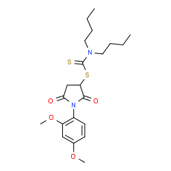 ChemSpider 2D Image | 1-(2,4-Dimethoxyphenyl)-2,5-dioxo-3-pyrrolidinyl dibutylcarbamodithioate | C21H30N2O4S2