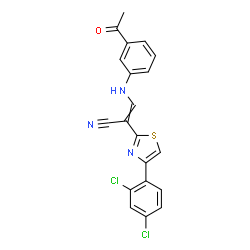 ChemSpider 2D Image | 3-[(3-Acetylphenyl)amino]-2-[4-(2,4-dichlorophenyl)-1,3-thiazol-2-yl]acrylonitrile | C20H13Cl2N3OS