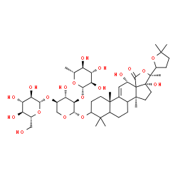 ChemSpider 2D Image | (5xi,8xi,12alpha,13xi)-12,17-Dihydroxy-18-oxo-18,20:22,25-diepoxylanost-9(11)-en-3-yl 6-deoxy-beta-D-glucopyranosyl-(1->2)-[beta-D-glucopyranosyl-(1->4)]-beta-D-xylopyranoside | C47H74O19