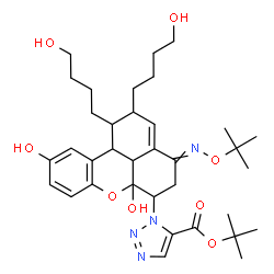 ChemSpider 2D Image | 2-Methyl-2-propanyl 1-[6a,10-dihydroxy-1,2-bis(4-hydroxybutyl)-4-{[(2-methyl-2-propanyl)oxy]imino}-1,2,4,5,6,6a,11b,11c-octahydrobenzo[kl]xanthen-6-yl]-1H-1,2,3-triazole-5-carboxylate | C35H50N4O8