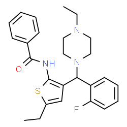 ChemSpider 2D Image | N-{5-Ethyl-3-[(4-ethyl-1-piperazinyl)(2-fluorophenyl)methyl]-2-thienyl}benzamide | C26H30FN3OS