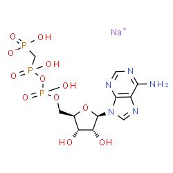ChemSpider 2D Image | Sodium 5'-O-[hydroxy({hydroxy[(hydroxyphosphinato)methyl]phosphoryl}oxy)phosphoryl]adenosine | C11H17N5NaO12P3