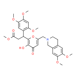 ChemSpider 2D Image | Methyl 3-{6-[(6,7-dimethoxy-3,4-dihydro-2(1H)-isoquinolinyl)methyl]-3-hydroxy-4-oxo-4H-pyran-2-yl}-3-(2,4,5-trimethoxyphenyl)propanoate | C30H35NO10