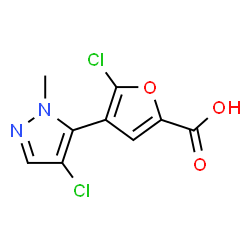ChemSpider 2D Image | 5-Chloro-4-(4-chloro-1-methyl-1H-pyrazol-5-yl)-2-furoic acid | C9H6Cl2N2O3