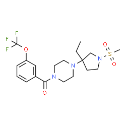 ChemSpider 2D Image | {4-[3-Ethyl-1-(methylsulfonyl)-3-pyrrolidinyl]-1-piperazinyl}[3-(trifluoromethoxy)phenyl]methanone | C19H26F3N3O4S