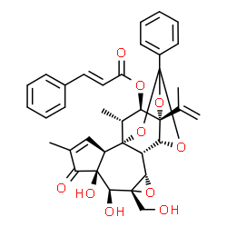 ChemSpider 2D Image | (1R,2R,6S,7S,8R,10S,11S,12R,16S,17R,18R)-6,7-Dihydroxy-8-(hydroxymethyl)-16-isopropenyl-4,18-dimethyl-5-oxo-14-phenyl-9,13,15,19-tetraoxahexacyclo[12.4.1.0~1,11~.0~2,6~.0~8,10~.0~12,16~]nonadec-3-en-1
7-yl (2E)-3-phenylacrylate | C36H36O10