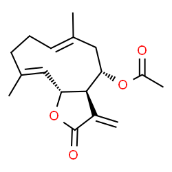 ChemSpider 2D Image | (3aR,4S,6E,10E,11aR)-6,10-Dimethyl-3-methylene-2-oxo-2,3,3a,4,5,8,9,11a-octahydrocyclodeca[b]furan-4-yl acetate | C17H22O4