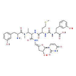 ChemSpider 2D Image | N-{[1-({1-({(Z)-[(4R,5R)-5-(2,4-Dioxo-3,4-dihydro-1(2H)-pyrimidinyl)-4-hydroxydihydro-2(3H)-furanylidene]methyl}amino)-3-[(3-hydroxyphenylalanyl)(methyl)amino]-1-oxo-2-butanyl}amino)-4-(methylsulfanyl
)-1-oxo-2-butanyl]carbamoyl}-3-hydroxyphenylalanine | C38H48N8O12S