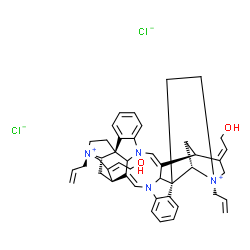 ChemSpider 2D Image | (1R,9Z,11S,13S,14R,17R,25Z,27S,28E,30R,33S,37E)-14,30-Diallyl-28,37-bis(2-hydroxyethylidene)-8,24-diaza-14,30-diazoniaundecacyclo[25.5.2.2~11,14~.1~1,8~.1~10,17~.0~2,7~.0~13,17~.0~18,23~.0~24,35~.0~26
,38~.0~30,33~]octatriaconta-2,4,6,9,18,20,22,25-octaene dichloride | C44H50Cl2N4O2