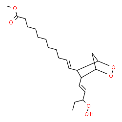 ChemSpider 2D Image | Methyl (10E)-11-{6-[(1E)-3-hydroperoxy-1-penten-1-yl]-2,3-dioxabicyclo[2.2.1]hept-5-yl}-10-undecenoate | C22H36O6