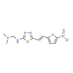 ChemSpider 2D Image | TRANS-2-((DIMETHYLAMINO)METHYLIMINO)-5-(2-(5-NITRO-2-FURYL)VINYL)-1,3,4-OXADIAZOLE | C11H13N5O4