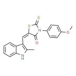 ChemSpider 2D Image | (5E)-3-(4-Methoxyphenyl)-5-[(2-methyl-1H-indol-3-yl)methylene]-2-thioxo-1,3-thiazolidin-4-one | C20H16N2O2S2