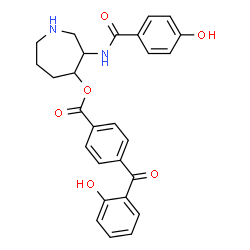 ChemSpider 2D Image | 3-[(4-Hydroxybenzoyl)amino]-4-azepanyl 4-(2-hydroxybenzoyl)benzoate | C27H26N2O6