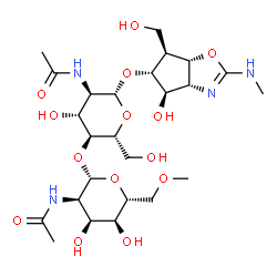 ChemSpider 2D Image | (3aR,4R,5R,6S,6aS)-4-Hydroxy-6-(hydroxymethyl)-2-(methylamino)-4,5,6,6a-tetrahydro-3aH-cyclopenta[d][1,3]oxazol-5-yl 2-acetamido-4-O-(2-acetamido-2-deoxy-6-O-methyl-beta-D-allopyranosyl)-2-deoxy-beta-
D-glucopyranoside | C25H42N4O14