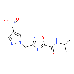 ChemSpider 2D Image | N-Isopropyl-3-[(4-nitro-1H-pyrazol-1-yl)methyl]-1,2,4-oxadiazole-5-carboxamide | C10H12N6O4