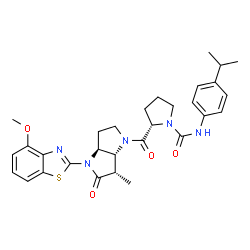 ChemSpider 2D Image | (2S)-N-(4-Isopropylphenyl)-2-{[(3aS,6S,6aR)-4-(4-methoxy-1,3-benzothiazol-2-yl)-6-methyl-5-oxohexahydropyrrolo[3,2-b]pyrrol-1(2H)-yl]carbonyl}-1-pyrrolidinecarboxamide | C30H35N5O4S
