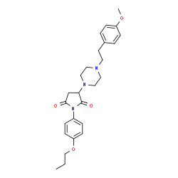 ChemSpider 2D Image | 3-{4-[2-(4-Methoxyphenyl)ethyl]-1-piperazinyl}-1-(4-propoxyphenyl)-2,5-pyrrolidinedione | C26H33N3O4