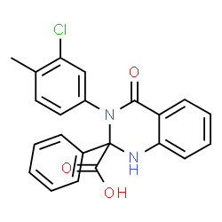 ChemSpider 2D Image | 3-(3-Chloro-4-methylphenyl)-4-oxo-2-phenyl-1,2,3,4-tetrahydro-2-quinazolinecarboxylic acid | C22H17ClN2O3