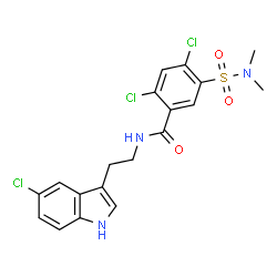 ChemSpider 2D Image | 2,4-Dichloro-N-[2-(5-chloro-1H-indol-3-yl)ethyl]-5-(dimethylsulfamoyl)benzamide | C19H18Cl3N3O3S