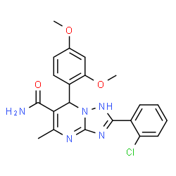 ChemSpider 2D Image | 2-(2-Chlorophenyl)-7-(2,4-dimethoxyphenyl)-5-methyl-1,7-dihydro[1,2,4]triazolo[1,5-a]pyrimidine-6-carboxamide | C21H20ClN5O3