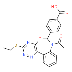 ChemSpider 2D Image | 4-[7-Acetyl-3-(ethylsulfanyl)-6,7-dihydro[1,2,4]triazino[5,6-d][3,1]benzoxazepin-6-yl]benzoic acid | C21H18N4O4S