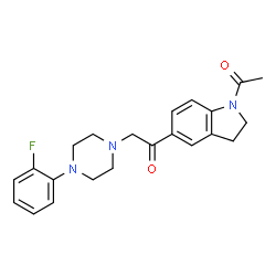 ChemSpider 2D Image | 1-(1-Acetyl-2,3-dihydro-1H-indol-5-yl)-2-[4-(2-fluorophenyl)-1-piperazinyl]ethanone | C22H24FN3O2
