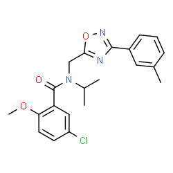 ChemSpider 2D Image | 5-Chloro-N-isopropyl-2-methoxy-N-{[3-(3-methylphenyl)-1,2,4-oxadiazol-5-yl]methyl}benzamide | C21H22ClN3O3