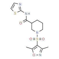 ChemSpider 2D Image | 1-[(3,5-Dimethyl-1,2-oxazol-4-yl)sulfonyl]-N-(1,3-thiazol-2-yl)-3-piperidinecarboxamide | C14H18N4O4S2