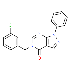 ChemSpider 2D Image | 5-(3-Chlorobenzyl)-1-phenyl-1,5-dihydro-4H-pyrazolo[3,4-d]pyrimidin-4-one | C18H13ClN4O