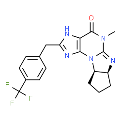 ChemSpider 2D Image | (6aS,9aR)-5-Methyl-2-[4-(trifluoromethyl)benzyl]-5,6a,7,8,9,9a-hexahydrocyclopenta[4,5]imidazo[2,1-b]purin-4(3H)-one | C19H18F3N5O