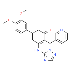 ChemSpider 2D Image | 6-(3,4-Dimethoxyphenyl)-9-(3-pyridinyl)-5,6,7,9-tetrahydro[1,2,4]triazolo[5,1-b]quinazolin-8(1H)-one | C22H21N5O3