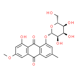 ChemSpider 2D Image | 8-Hydroxy-6-methoxy-3-methyl-9,10-dioxo-9,10-dihydro-1-anthracenyl beta-D-allopyranoside | C22H22O10