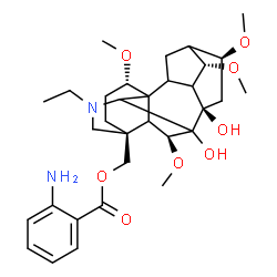 ChemSpider 2D Image | [(1alpha,5xi,6beta,9xi,10xi,13xi,14alpha,16beta,17xi)-20-Ethyl-7,8-dihydroxy-1,6,14,16-tetramethoxyaconitan-4-yl]methyl 2-aminobenzoate | C32H46N2O8