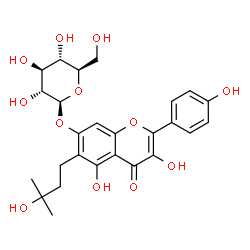 ChemSpider 2D Image | 3,5-Dihydroxy-6-(3-hydroxy-3-methylbutyl)-2-(4-hydroxyphenyl)-4-oxo-4H-chromen-7-yl beta-D-glucopyranoside | C26H30O12