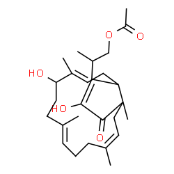 ChemSpider 2D Image | 2-[(5Z,9E,14E)-2,13-Dihydroxy-3a,6,10,14-tetramethyl-3-oxo-3,3a,4,7,8,11,12,13,16,16a-decahydrocyclopenta[15]annulen-1-yl]propyl acetate | C27H40O5