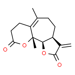 ChemSpider 2D Image | (3aS,10aR,10bR)-6,10a-Dimethyl-3-methylene-3,3a,4,5,7,8,10a,10b-octahydrofuro[3',2':6,7]cyclohepta[1,2-b]pyran-2,9-dione | C15H18O4