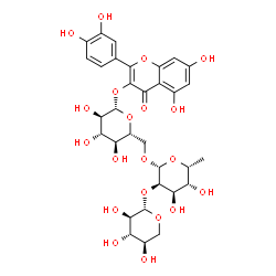 ChemSpider 2D Image | 2-(3,4-Dihydroxyphenyl)-5,7-dihydroxy-4-oxo-4H-chromen-3-yl beta-D-xylopyranosyl-(1->2)-6-deoxy-beta-D-gulopyranosyl-(1->6)-beta-D-glucopyranoside | C32H38O20