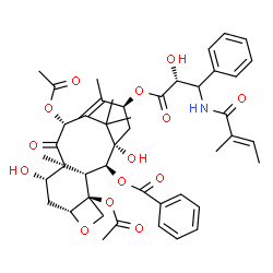 ChemSpider 2D Image | (2alpha,5beta,7beta,10beta,13alpha)-4,10-Diacetoxy-1,7-dihydroxy-13-{[(2R)-2-hydroxy-3-{[(2E)-2-methyl-2-butenoyl]amino}-3-phenylpropanoyl]oxy}-9-oxo-5,20-epoxytax-11-en-2-yl benzoate | C45H53NO14