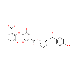 ChemSpider 2D Image | (1S,2S)-2-[(4-Hydroxybenzoyl)amino]cyclopentyl 3,5-dihydroxy-4-[2-hydroxy-6-(methoxycarbonyl)phenoxy]benzoate | C27H25NO10