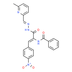 ChemSpider 2D Image | N-[(1Z)-3-{(2E)-2-[(6-Methyl-2-pyridinyl)methylene]hydrazino}-1-(4-nitrophenyl)-3-oxo-1-propen-2-yl]benzamide | C23H19N5O4
