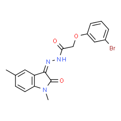 ChemSpider 2D Image | 2-(3-Bromophenoxy)-N'-[(3Z)-1,5-dimethyl-2-oxo-1,2-dihydro-3H-indol-3-ylidene]acetohydrazide | C18H16BrN3O3