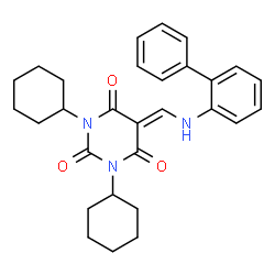 ChemSpider 2D Image | 5-[(2-Biphenylylamino)methylene]-1,3-dicyclohexyl-2,4,6(1H,3H,5H)-pyrimidinetrione | C29H33N3O3