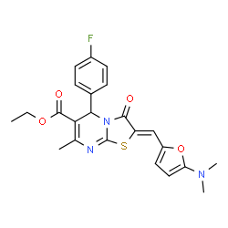 ChemSpider 2D Image | Ethyl (2Z)-2-{[5-(dimethylamino)-2-furyl]methylene}-5-(4-fluorophenyl)-7-methyl-3-oxo-2,3-dihydro-5H-[1,3]thiazolo[3,2-a]pyrimidine-6-carboxylate | C23H22FN3O4S