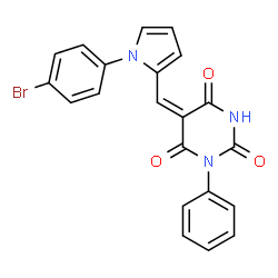 ChemSpider 2D Image | (5E)-5-{[1-(4-Bromophenyl)-1H-pyrrol-2-yl]methylene}-1-phenyl-2,4,6(1H,3H,5H)-pyrimidinetrione | C21H14BrN3O3