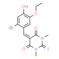 ChemSpider 2D Image | 5-(2-Bromo-5-ethoxy-4-hydroxybenzylidene)-1,3-dimethyl-2-thioxodihydro-4,6(1H,5H)-pyrimidinedione | C15H15BrN2O4S