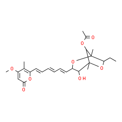 ChemSpider 2D Image | 3-O-Acetyl-1,4:2,6-dianhydro-1-ethyl-6-[(1E,3E,5E)-6-(4-methoxy-5-methyl-2-oxo-2H-pyran-6-yl)-1,3,5-hexatrien-1-yl]-2,4-dimethylhexitol | C25H32O8