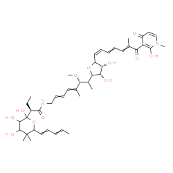 ChemSpider 2D Image | (2S)-N-[(6R)-7-{(3S,4R)-3,4-Dihydroxy-5-[(1Z)-7-(2-hydroxy-1-methyl-4-oxo-1,4-dihydro-3-pyridinyl)-6-methyl-7-oxo-1,3,5-heptatrien-1-yl]tetrahydro-2-furanyl}-6-methoxy-5-methyl-2,4-octadien-1-yl]-2-[2
,3,4-trihydroxy-5,5-dimethyl-6-(1,3-pentadien-1-yl)tetrahydro-2H-pyran-2-yl]butanamide | C44H62N2O12