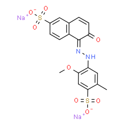 ChemSpider 2D Image | Disodium (5Z)-5-[(2-methoxy-5-methyl-4-sulfonatophenyl)hydrazono]-6-oxo-5,6-dihydro-2-naphthalenesulfonate | C18H14N2Na2O8S2